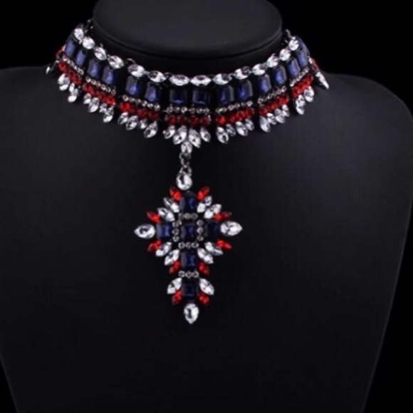 Crystal Rhinestones Choker Necklace Adjustable - Picture 6 of 8